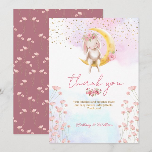 Sweet Little Bunny Baby Girl Shower Thank You Card (Front/Back)