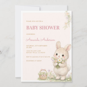 Sweet Little Bunny Floral Baby Shower Invitation