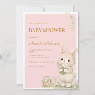 Sweet Little Bunny Floral Baby Shower Invitation