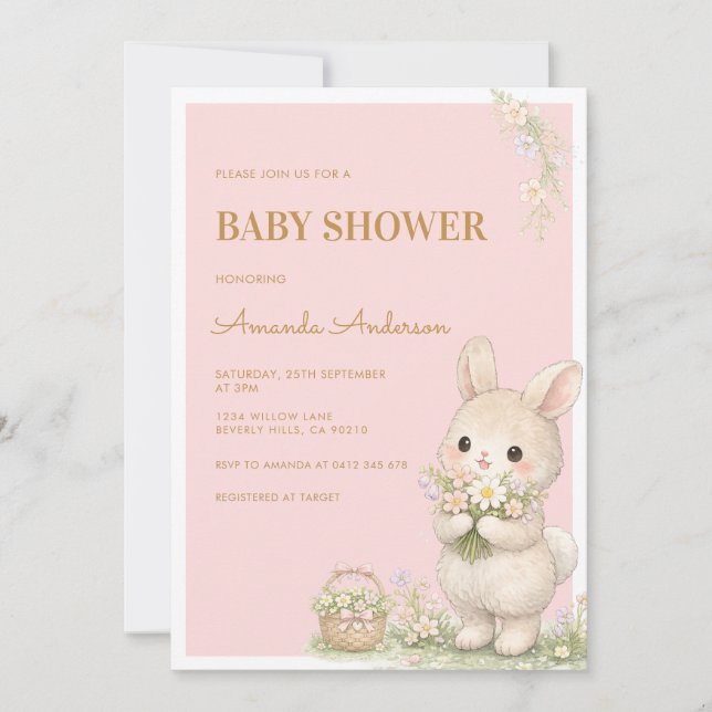 Sweet Little Bunny Floral Baby Shower Invitation (Front)