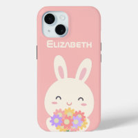 Sweet Little Bunny & Flowers Custom Name Pink