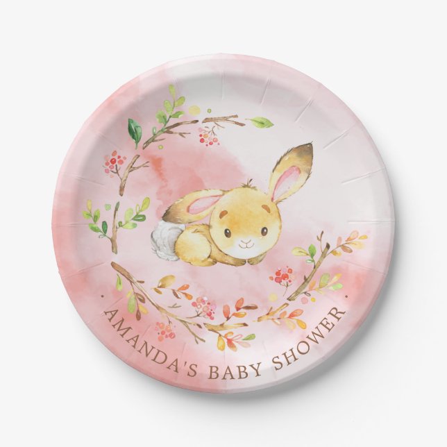 Sweet Little Bunny Girls Baby Shower 7" Plate (Front)