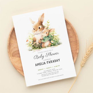 Sweet little bunny rabbit baby shower invitation