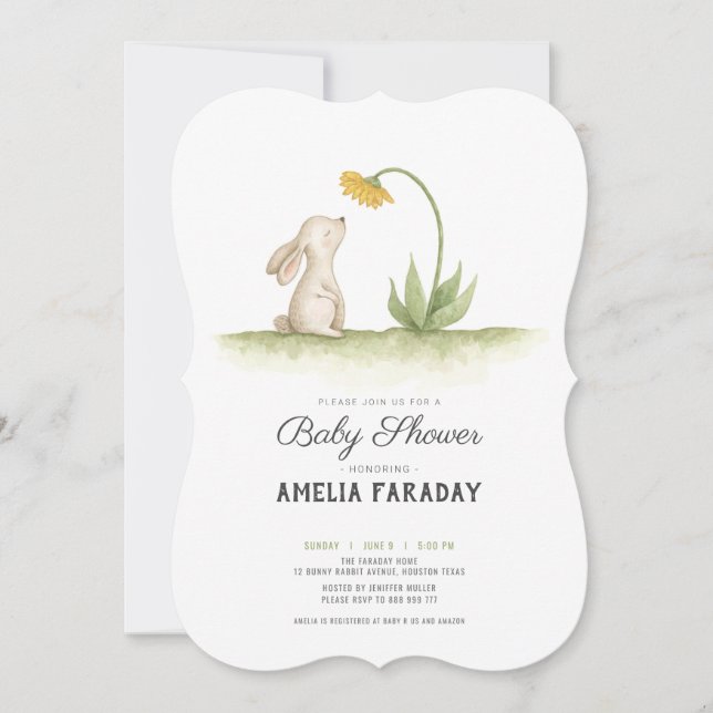 Sweet little bunny rabbit baby shower invitation (Front)