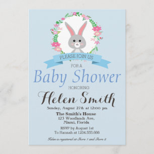 Sweet little Bunny with florals wreath baby shower Invitation