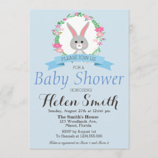Sweet little Bunny with florals wreath baby shower Invitation
