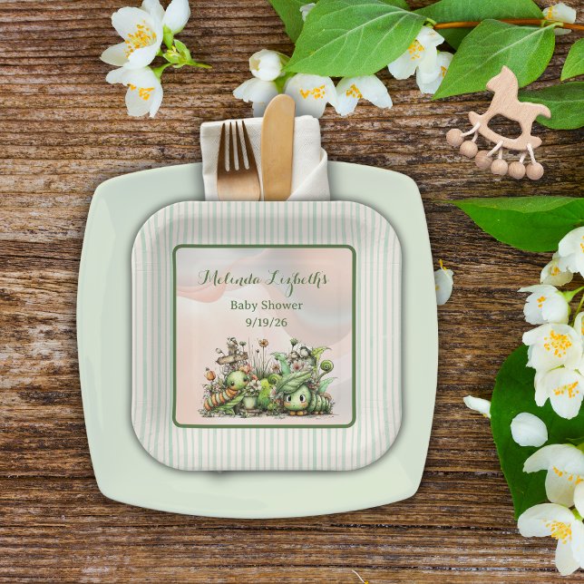 Sweet Little Caterpillar Garden Baby Shower Party Paper Plate (Creator Uploaded)