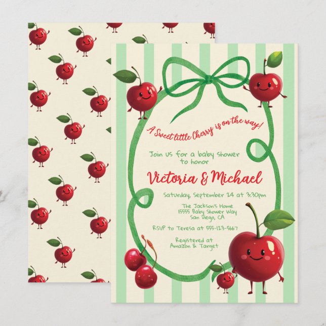 Sweet little Cherry Baby Shower Invitation (Front/Back)