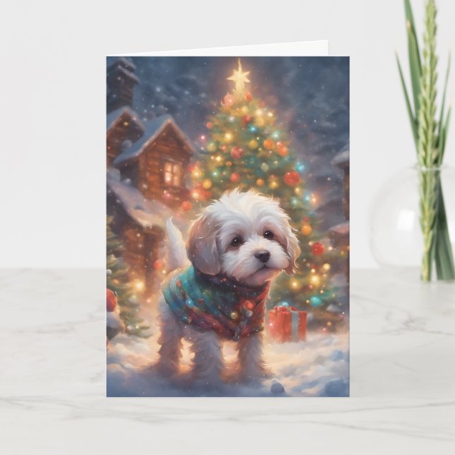 Sweet Little Christmas Tree Puppy Art card (Front)