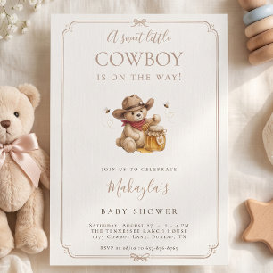 Sweet Little Cowboy Western Teddy Bear Baby Shower Invitation