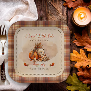 Sweet Little Cub Fall Teddy Bear Baby Shower Paper Plate