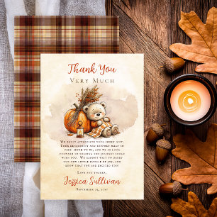 Sweet Little Cub Teddy Bear Fall Baby Shower Thank You Card