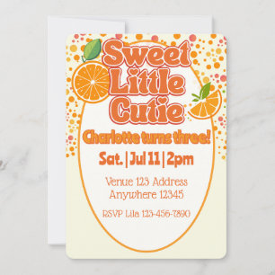 Sweet Little Cutie Orange Birthday Invitation