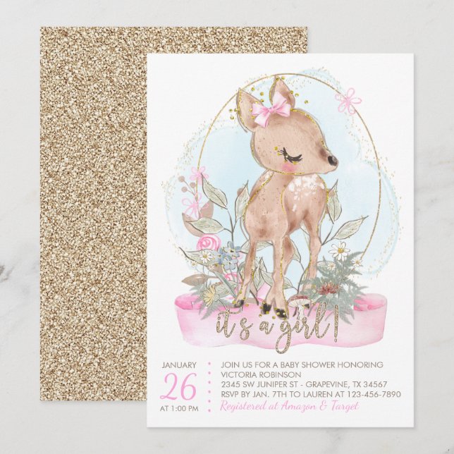 Sweet Little Deer Baby Shower Invitation (Front/Back)