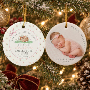Sweet Little Deer Baby's First Christmas Photo Ceramic Tree Decoration