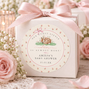 Sweet Little Deer Rosebud Baby Shower Classic Round Sticker