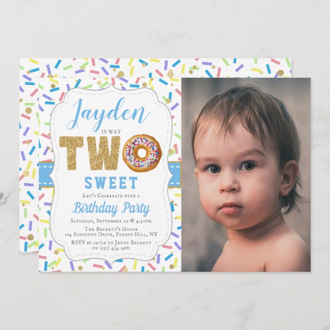 Sweet Little Doughnut Boys 2nd Birthday Invitation (Front/Back)