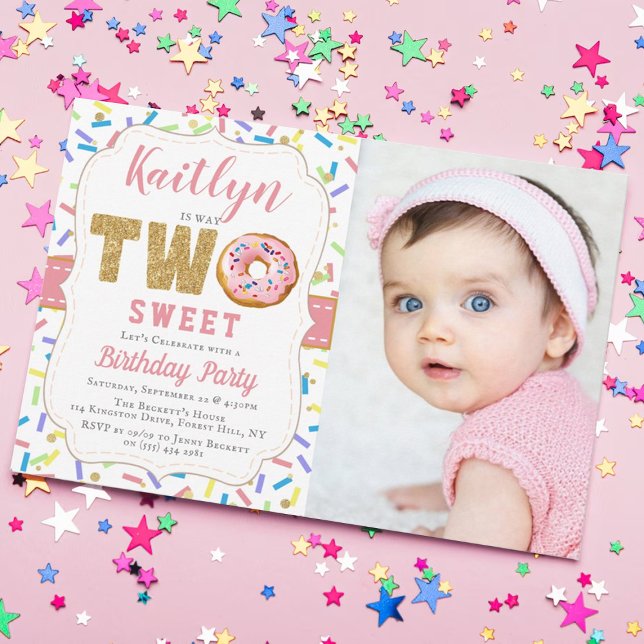 Sweet Little Doughnut Girls 2nd Birthday Invitatio Invitation (Creator Uploaded)