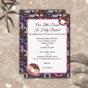 Sweet Little Doughnut Purple Birth Announcement