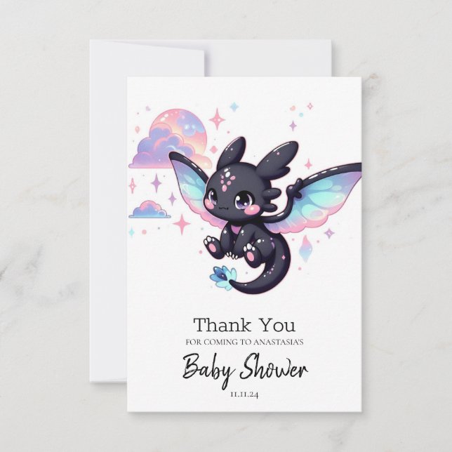 Sweet Little Dragon Baby Shower Thank You Card (Front)