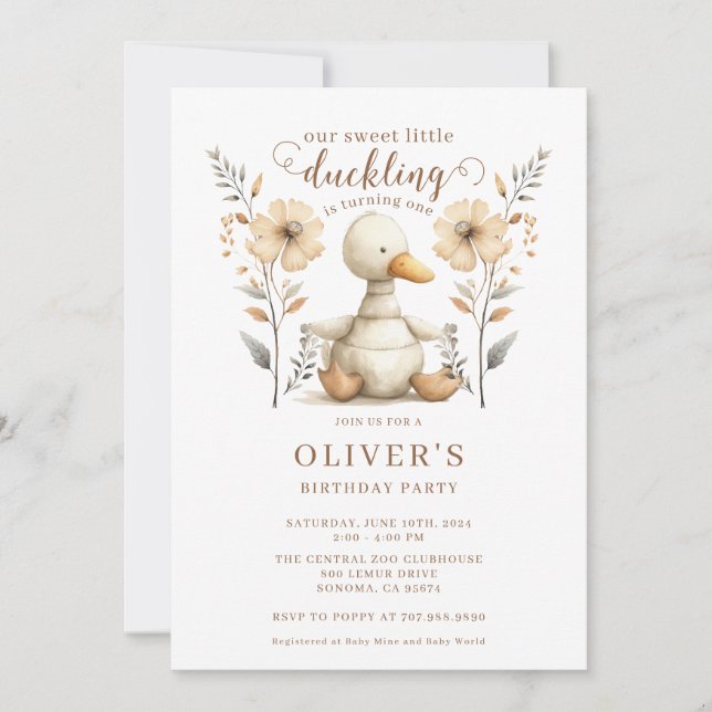 Sweet Little Duckling 1st Birthday Invitation (Front)