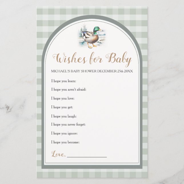 Sweet Little Duckling Baby Shower Wishes for Baby (Front)