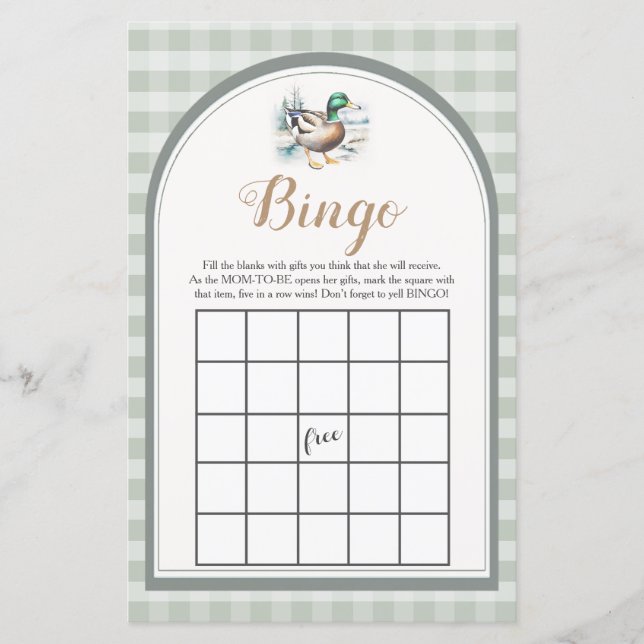 Sweet Little Duckling Gingham Baby Shower Bingo (Front)