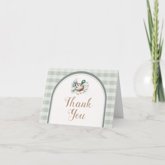 Sweet Little Duckling Gingham Baby Shower Folded Thank You Card (Front)