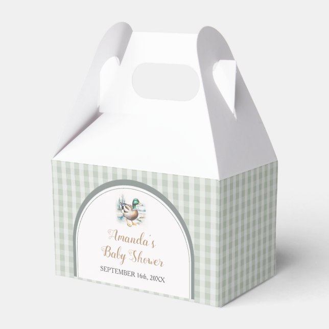 Sweet Little Duckling Mallard Gingham Baby Shower Favour Box (Front Side)