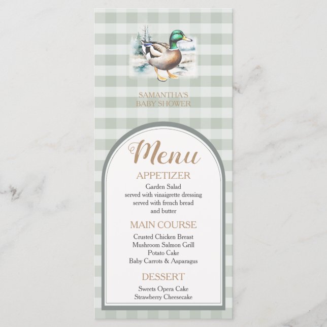 Sweet Little Duckling Mallard Gingham Baby Shower Menu (Front)