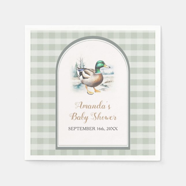 Sweet Little Duckling Mallard Gingham Baby Shower Napkin (Front)