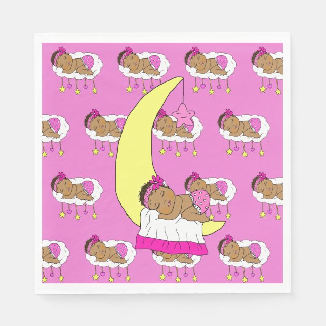 Sweet Little Ethnic Baby Sleeping on the Moon Napkin (Front)