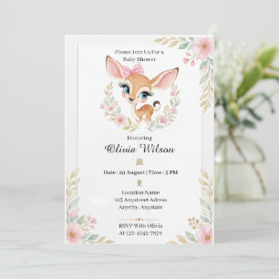 Sweet Little Fawn with a Pink Bow Invitation