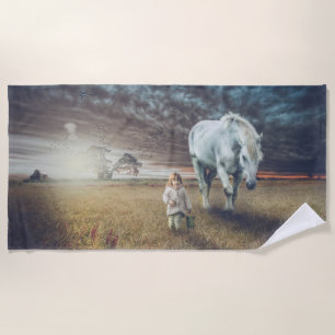 Sweet little girl and her horse "Best friends" Beach Towel