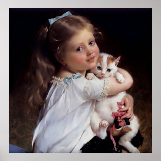 Sweet little girl and her Kitten Poster (Front)