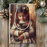 Sweet Little Girl and Kitten Christmas Medium Gift Bag<br><div class="desc">Cute nostalgic old-fashioned Christmas gift bag. A little girl holding a kitten on a snowy winter night.</div>