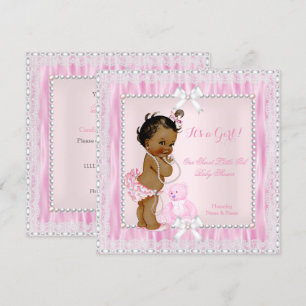 Sweet Little Girl Baby Shower Pearls Lace Ethnic Invitation