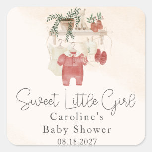 Sweet Little Girl Boho Clothes Baby Shower Square Sticker