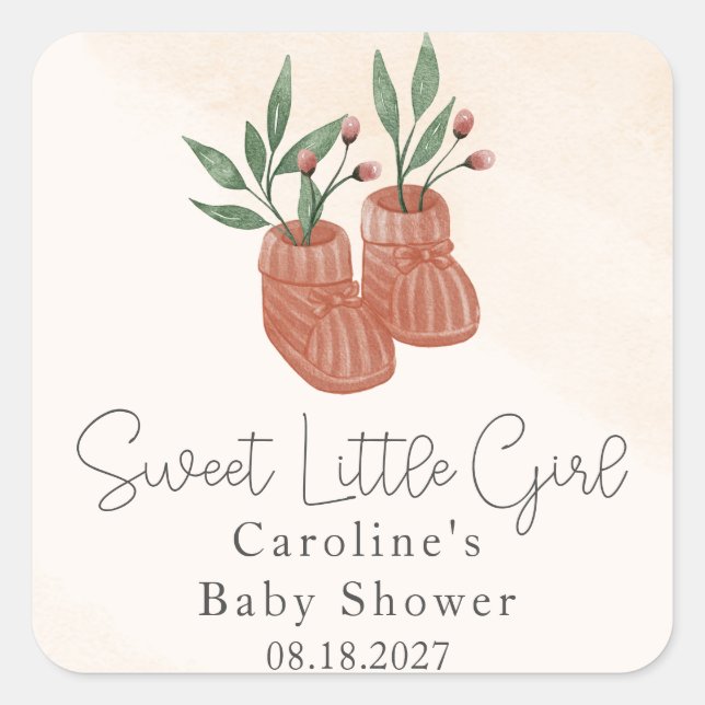 Sweet Little Girl Boho Clothes Baby Shower Square Sticker (Front)