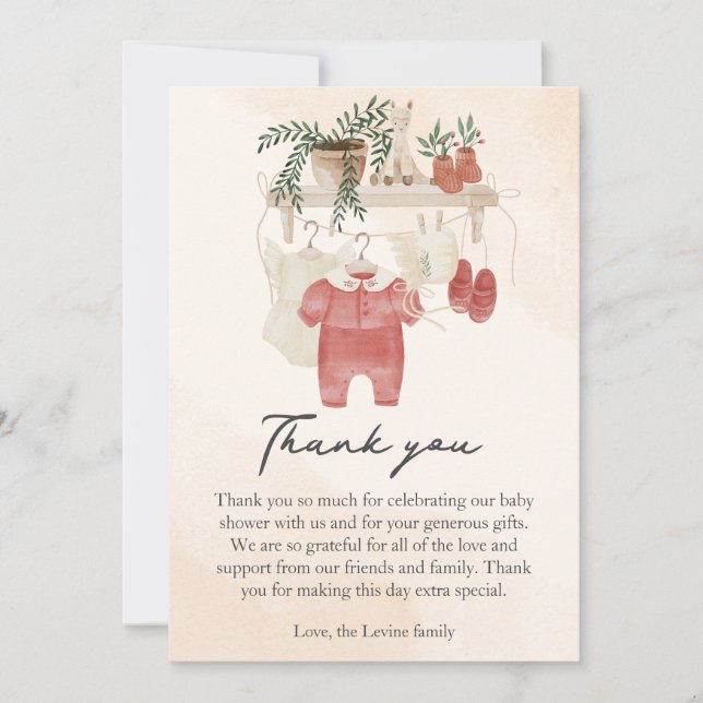 Sweet Little Girl Boho Clothes Baby Shower Thank You Card (Front)