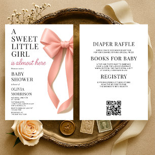 Sweet Little Girl Bow All in One Baby Shower Invitation