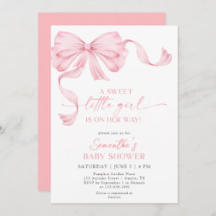 Sweet Little Girl Coquette Bow Ribbon Baby Shower Invitation