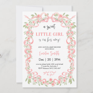 Sweet Little Girl Floral Ribbon Baby Shower Invitation