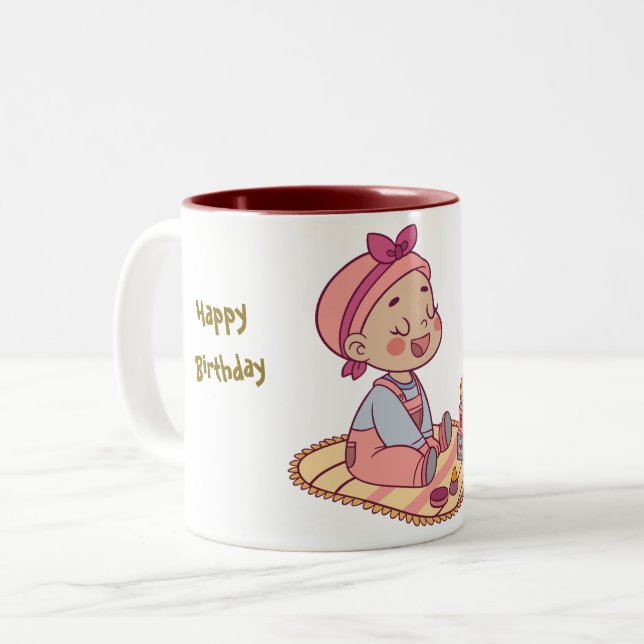 Sweet little girl Happy Birthday Two-Tone Coffee Mug (Front Left)
