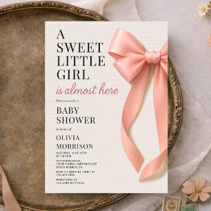 Sweet Little Girl is Almost Here Bow Baby Shower Invitation