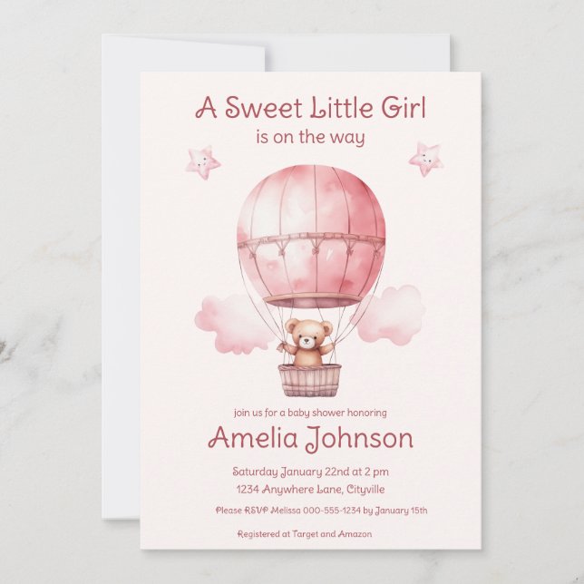 Sweet Little Girl on the Way Baby Shower Invitation (Front)