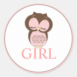 Sweet Little Girl Owl Gender Reveal Team GIRL Classic Round Sticker