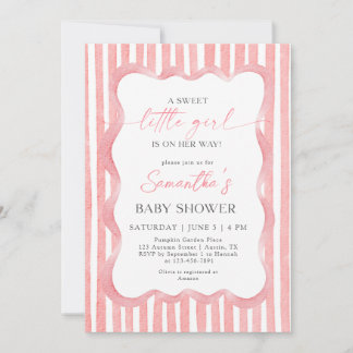 Sweet Little Girl Pink Ribbon Coquette Baby Shower Invitation