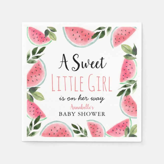 Sweet Little Girl Watermelon Baby Shower Napkin (Front)