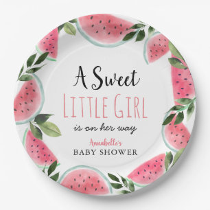 Sweet Little Girl Watermelon Baby Shower Paper Plate